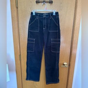 SO Black Cargo Pants with White Stitching